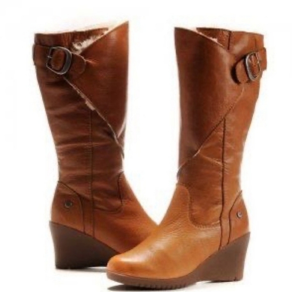UGG Shoes Ugg Australia Corinth Wedge Leather Mid Calf Boots In Cocoa Fur Lined Poshmark